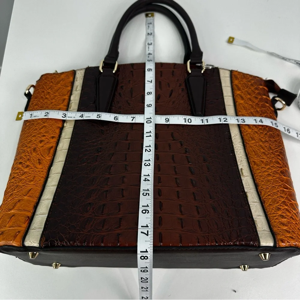 Unbranded Brown, Tan, Rust Colored Croc Embossed Faux Leather Tote & Wallet Set